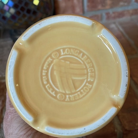 Longaberger Pottery Woven Traditions Mustard Yellow Crock Canister w/ Lid - Picture 6 of 6